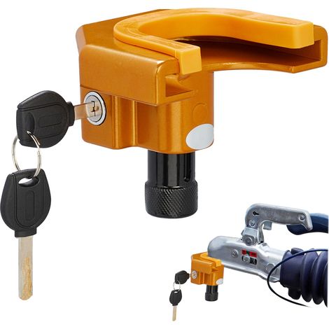 Antivol de remorque caravane pratique simple d'utilisation 15 x 10 x 5 cm en acier jaune (1/5)
