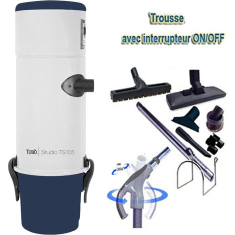 Aspiration Centralisée Aertecnica TS105 garantie 3 ans (jusqu'à 250 M²) + Set inter 9 M + 8 accessoires + 1 kit de nettoyage micro offert