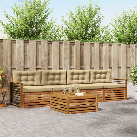 Outdoor-Sofagarnitur mit Kissen 5 pcs Natur und Beige