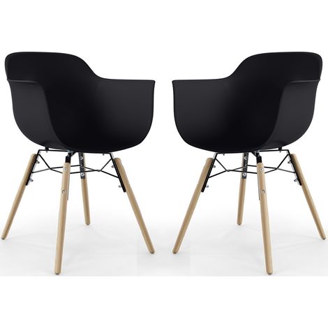 Dining Chair - Scandinavian Design - Wooden Legs - Pack of 2 - Nordika Black