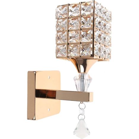LED Wandleuchte Modern Wandlampe Kristall Quadrat für Schlafzimmer, Gang, Wohnzimmer, Lampenfassung E14 ohne Leuchtmittel - Gold