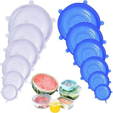 12 Pièces Couvercles en Silicone, Couvercle Extensibles en Silicone Sans BPA, Couvercle Universel de 6 Tailles Differentes pour Micro-ondes/le Four/le Frigo/le Lave-Vaisselle (1/5)