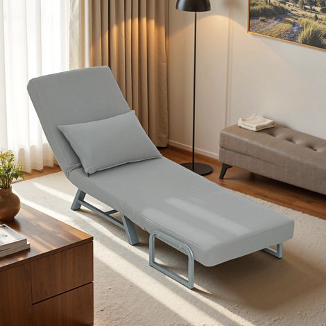 Sillón cama, tapizado, convertible en cama de invitados, ergonómico, gris claro. (1/5)