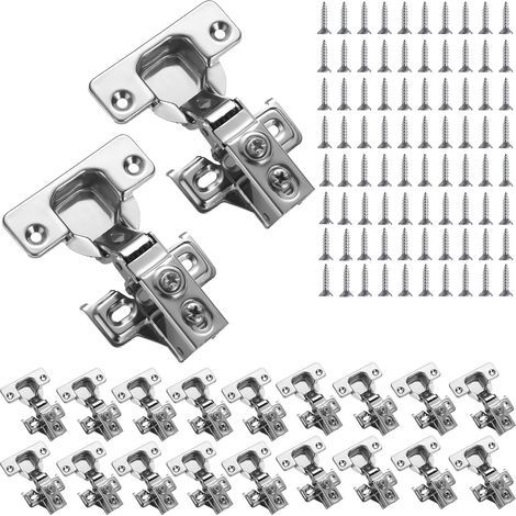 Charnières d'armoire, 20 pack de charnières inox Overlay Soft Close, pour charnière de porte d'armoire de cuisine, avec vis de fixation (1/5)