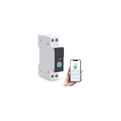– Interruptor inteligente WiFi de 32 A – Disyuntor para montaje en riel DIN – Voltaje de 230 V – Control remoto mediante aplicación – Materiales resistentes al fuego