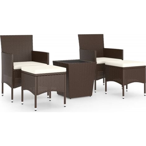 Maison Exclusive - Set Bistrot Giardino 5 pz Polyrattan e Vetro Temperato Marrone