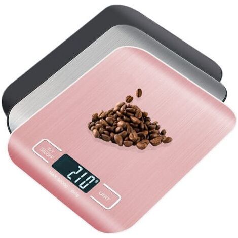 (5kg) Kitchen Scale 5kg/1g with Backlit LCD Display and Tare Function, Multifunction Stainless Steel, Suitable for Food/Kitchen/Oven/Weighing (1/5)