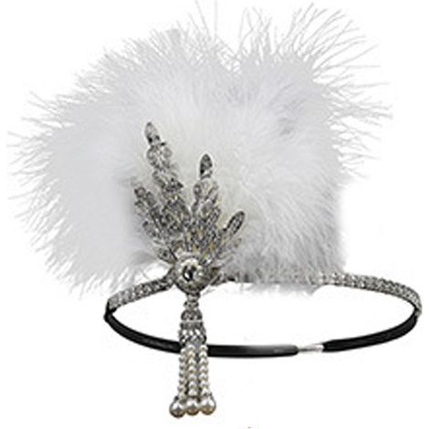 Headband - Peacock Feather - Adjustable Satin Ribbon - Detachable Feather Clip - For 1920s Themed Parties - 1 Piece (1/5)