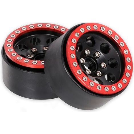 Jante de roue en alliage d'aluminium Beadlock 2,2 pouces moyeu de jantes 4 pièces de remplacement pour TRAX4 SCX10 90046 AXI03007 RedCat Gen8 1/10 voiture télécommandée (1/5)