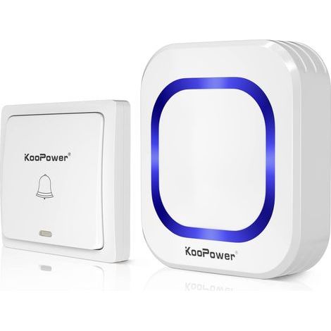 Sonnette sans Fil cinétique, 1 Bouton-Poussoir sans Piles et 1 Récepteur Secteur à Brancher avec LED Clignotant, 58 Sonneries, pour une Maison, Appartement, Alarme pour les Personnes âgées (1/4)
