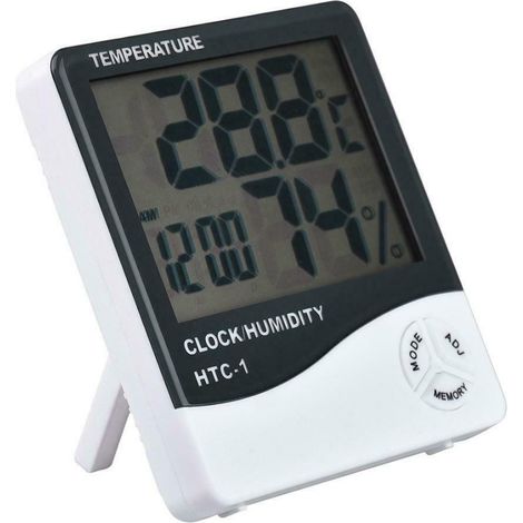 Thermomètre Intérieur HTC-1 – Haute Précision, Grand Écran – avec Alarme et Horloge (1/2)