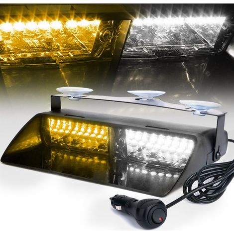 16 LED, 18 modes de clignotement, gyrophare stroboscopique d'urgence pour voiture/camion, jaune et blanc