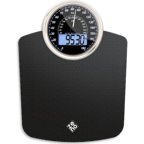 Pèse-Personne Hybride - 2 en 1 Digital et Analogique - Jusqu'à 180 kg  Capteurs de Précision, Écran Rétroéclairé Facile à Lire, Plateau Extra Large en Verre Trempé - Noire (1/5)
