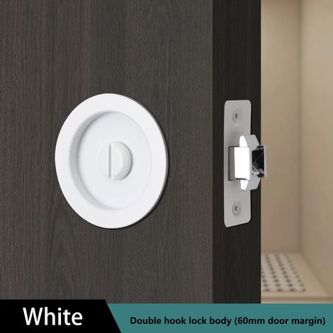 (Blanc pur) Verrou de porte coulissante circulaire, verrou à crochet encastré pour salle de bain, verrou de porte invisible à poche latérale pour portes de chambre (1/5)