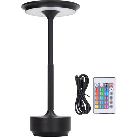 Ortviai Lampe de bureau LED rechargeable sans fil en aluminium noir, 16 couleurs RGB avec télécommande (1/5)