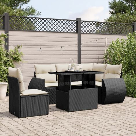 Salon de jardin 6 pcs avec coussins noir résine tressée vidaXL (1/5)
