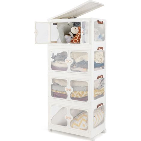 COSTWAY 212L Storage Bins Stackable Storage Containers with Lid & Wheels-White (1/5)