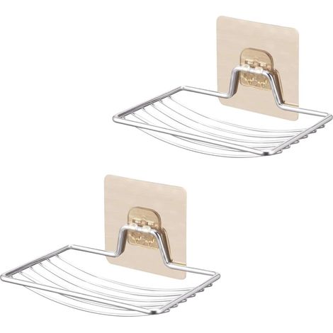 Porte-Savon Auto-Adhésif Solide , 2 Pièces, Acier Inoxydable, Support Mural, Panier à Savon, Douche, Salle de Bain, Cuisine (1/5)