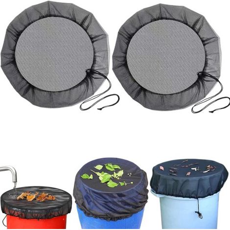 Filets de protection pour tonneau d'eau de pluie lot de 2 - 85 cm avec cordon réglable, noir (1/5)