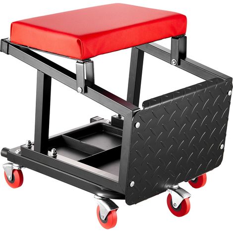 Tabouret d'Atelier sur Roulettes, Tabouret de Mécanicien avec Capacité de Charge Max. de 136 kg, Siège ou Escabeau de Garage Pivotant à 360°, avec Plateau à Outils, pour Réparation Automobile (1/5)