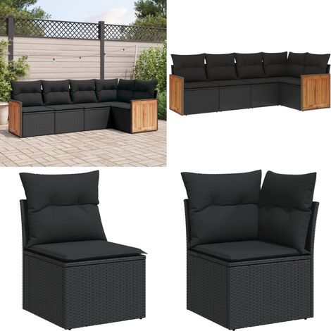 5-tlg. Garten-Sofagarnitur mit Kissen Schwarz Poly Rattan - Gartengeset - Gartenmöbelset - Rattan Möbel - Lounge Set - Esszimmergarnitur - Home & Living (1/5)