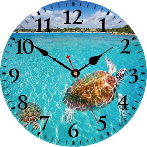 Horloge Murale Tropicale, silencieuse et sans tic-tac, 30 cm, Horloge Originale en Forme de Tortue de mer, décoration pour Salle de Bain, Cuisine