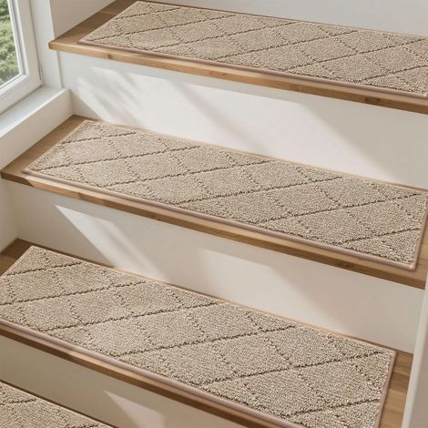 Tapis Escalier Antidérapant 70 x 22 cm – Moquette Lavable en Machine, Polyester, Dos TPE, Beige (1/5)