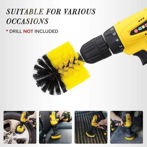 Brosse de Perceuse,4pcs pour Perceuse,Brosse Rotative Nettoyage à Poils Souple de 2''/ 3,5''/ 4' /5''pour Perceuse Electrique(Jaune) (1/4)