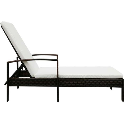 Chaise longue,Bain de soleil,Transat avec coussin Résine tressée Marron CFW94976 (1/5)