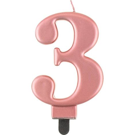Vela número 3, oro rosa metalizado, 8 cm (1/2)