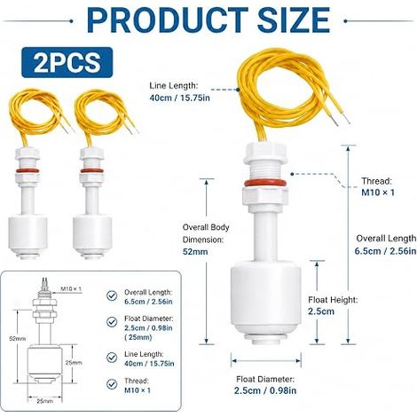 Interrupteur Flotteur Capteur Niveau Eau PP 52 mm (1/4)