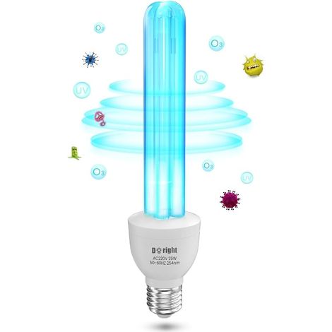 Lampe Ultraviolet Ozone E27 25W Lampe UV Germicide UVC avec Ampoule Ozone E27 Ampoule UV Sterilisateur avec Tube de Quartz Stérilisation UVC 254nm AC220-240V pour Toilette, Cuisine, Chambre (1/5)