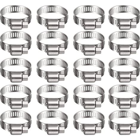 20 collier de serrage tuyau arrosage en acier inoxydable, collier serflex inox metal 10-16mm, serre flex serrage métallique pour d'engrenage conduits de carburant plomberie automobile piscine (1/5)