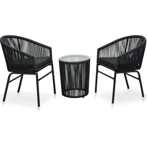 3-tlg. Bistro-Set mit Kissen PE-Rattan Schwarz