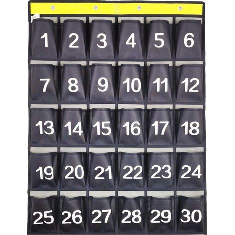 Numbered Cell Phones and Calculator Holder Classroom Pocket Chart Wall Door Hanging Org for Sundries (30 Pockets with Digital)