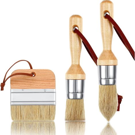 Lot de 3 pinceaux ovales pour craie et cire, adaptés à la peinture acrylique, et à la décoration de meubles en bois. (1/5)