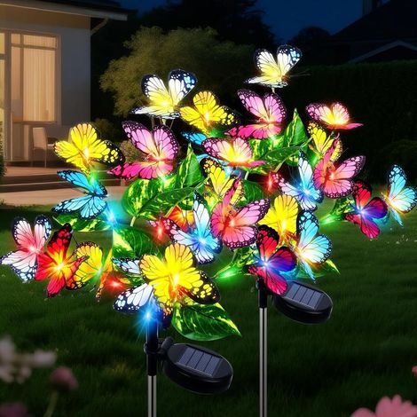 Lampe solaire d'extérieur Ninonly, 2 pièces : papillon et feuille d'arbre, 2 modes, étanche, décoration lumineuse solaire pour terrasse, allée, jardin, porche, Noël. (1/5)