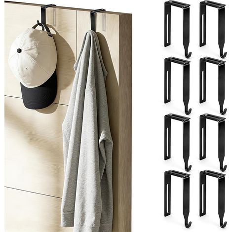 Set di ganci neri per porte, set di 8 ganci regolabili per porte, gancio in metallo per porta del bagno. (1/5)