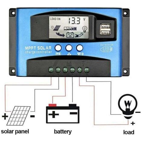 NALOOKAMIC Contrôleur de charge solaire MPPT 40A, régulateur de batterie intelligent de contrôleur de batterie de panneau solaire USB 12V 24V avec écran LCD(40A)
