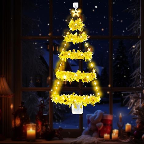 Guirlande Lumineuse de Sapin de Noël - Décoration Lumineuse Fenêtre de Noël Intérieur Extérieur avec Télécommande, 8 Modes Batterie LED Sapin de noël pour Déco Noël Fenêtre, Portes, Mur(Blanc Chaud) (1/5)