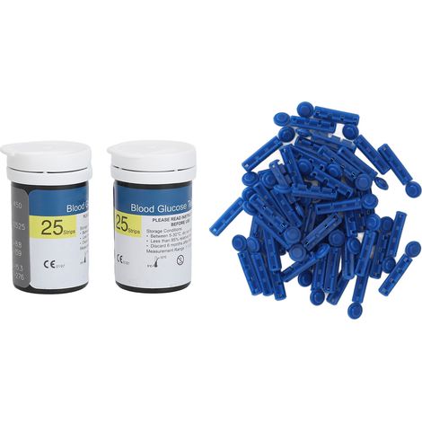 Lot 50 bandelettes glycémie + 50 lancettes, kit test glucose haute précision pour EXACTIVE VITAL (1/5)