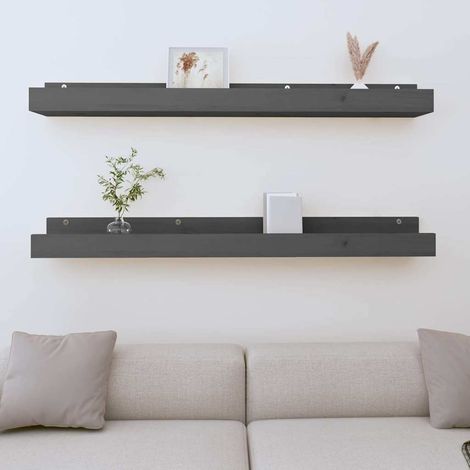 Lot de 2 Étagère murale Étagère de Rangement - Meuble de rangement Gris 110x12x9 cm Bois de pin massif BV569047 - BonneVie (1/5)