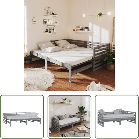 Lit coulissant Gris Bois de pin massif 2x(90x200) cm 2 (1/5)