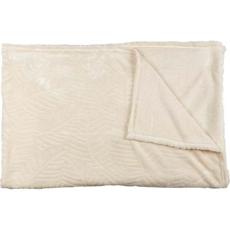 Plaid Flanelle 150x200cm Embossé Motif Feuilles Crème (1/2)
