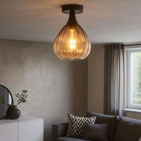 LED Deckenleuchte Rauchglas Deckenlampe schwarz Wohnzimmerleuchte Retro, Metall, 7W 806Lm warmweiß, DxH 20x27,5 cm (1/5)