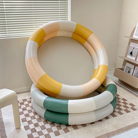 Piscine Gonflable Style Vintage pour Enfants, Bassin Familial Rayé Jaune Épais (1/5)