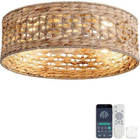 19-Zoll-Deckenventilator mit ABS-Flügeln, Rattan-Gitter und durchbrochenem Design, dual control via app and remote control, six speed settings, suitable for low ceilings and small apartments (1/5)