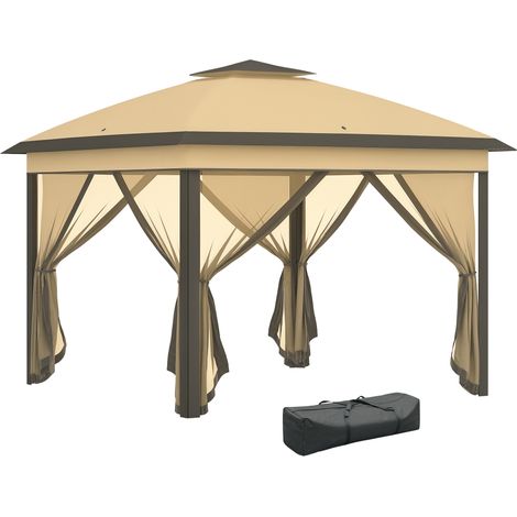 Faltbarer Pavillon (3 x 3 m) mit abnehmbaren Moskitonetzen – Pop-up-Gartenzelt mit Doppeldach und inklusive Tragetasche