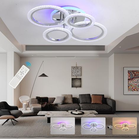 Plafonnier LED 50W,4 Anneaux RGB,Dimmable APP Télécommande,Chromé (1/5)
