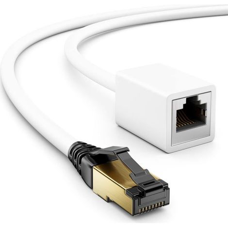Rallonge câble réseau Ethernet KAL-3 m,Cat 8.1,RJ45 mâle-femelle,40 Gbps 2000 MHz,S/FTP,LAN,blanc,pour gaming/streaming (1/5)